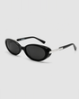 MENINA NOIR temple detail with engraved wordmark on slim silver metal