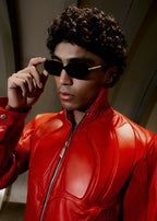 Model wearing MENINA NOIR rounded oval acetate eyewear in black