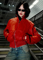 Model wearing MENINA NOIR rounded oval acetate eyewear in black